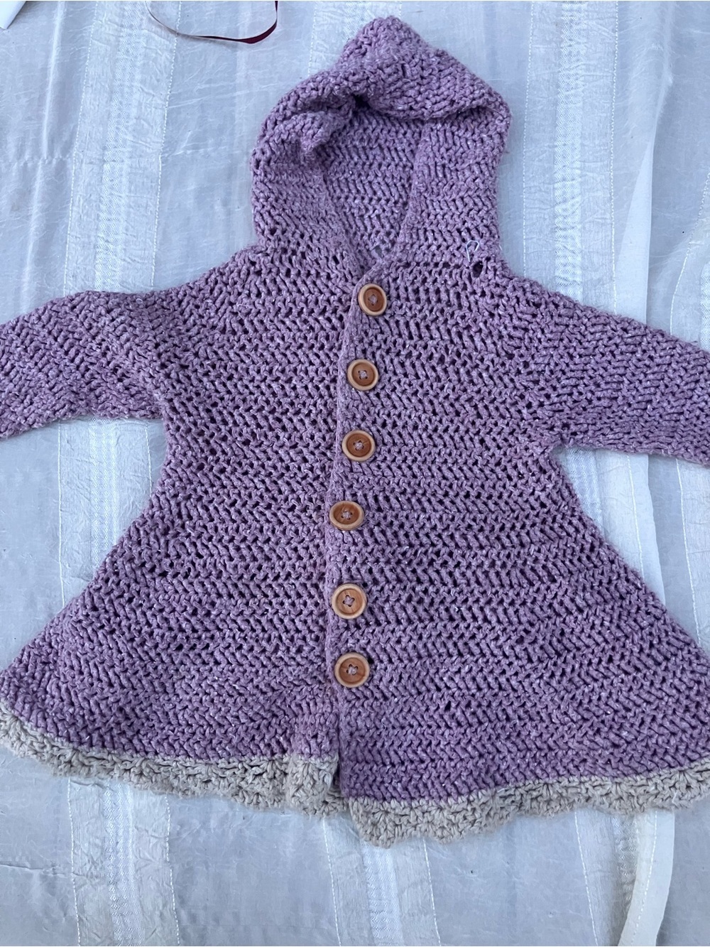 Sweater petticoat over coat hand crochet with bow back purple gray 12M